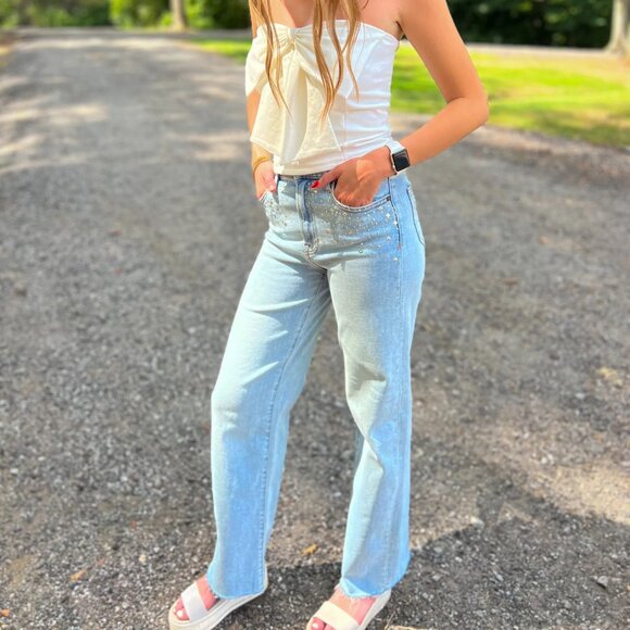 Hidden - Logan Light Wash Studded Hotfix Dad Jean, size 27, NWT - Picture 2 of 13